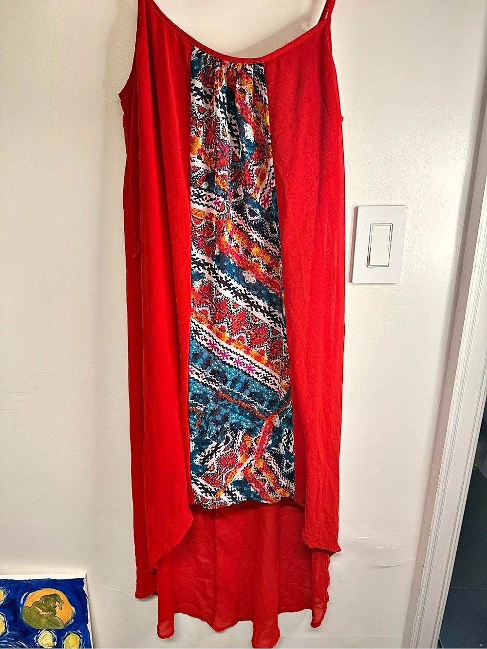 Love Rêve Abstract Maxi Dress in Red & Multicolor Size Medium